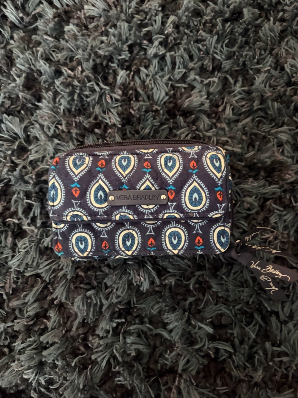 Vera Bradley Navy Paisley Zip-Around Wallet with Teal & Red Accents